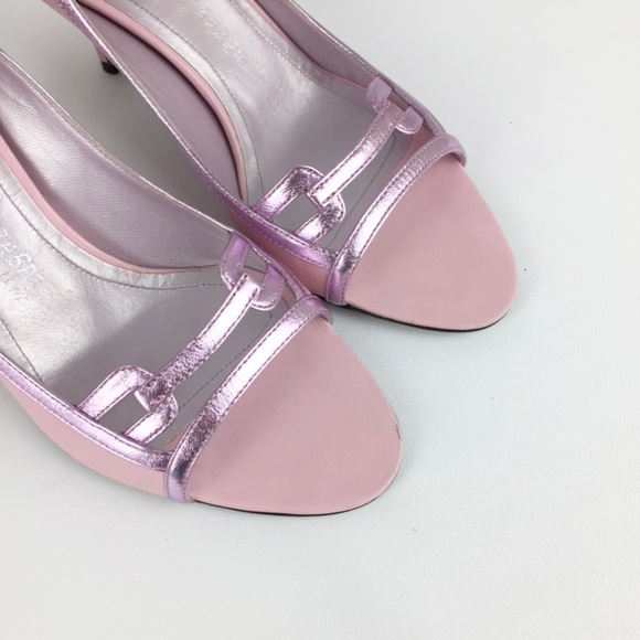 Jean Michel Cazabat Womens Pink Leather Open Toe Pumps Italian 35.5 US 5.5 - Picture 8 of 16